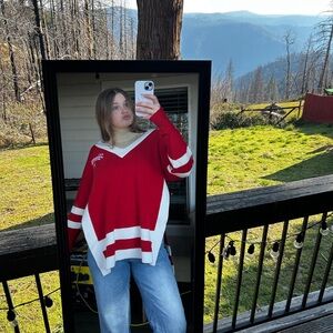 Tommy Hilfiger vintage red and white sweater w/ slit down the sides